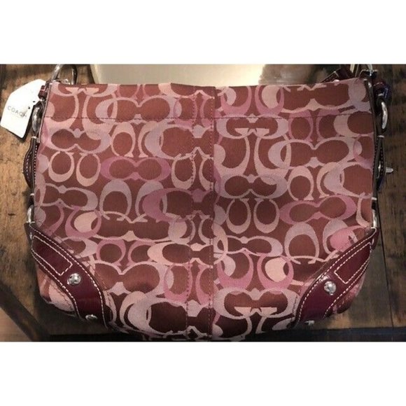 NWT $348 MAROON PATENT LEATHER COACH CARLY SIGNATURE HANDBAG BRAND NEW RARE FIND - Picture 1 of 7
